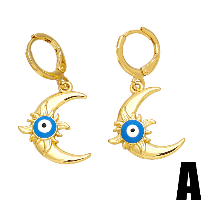 1 Paar einfache Teufelsaugen-Ohrringe mit Inlay-Kupfer-Zirkon-Vergoldung und 18-Karat-Vergoldung