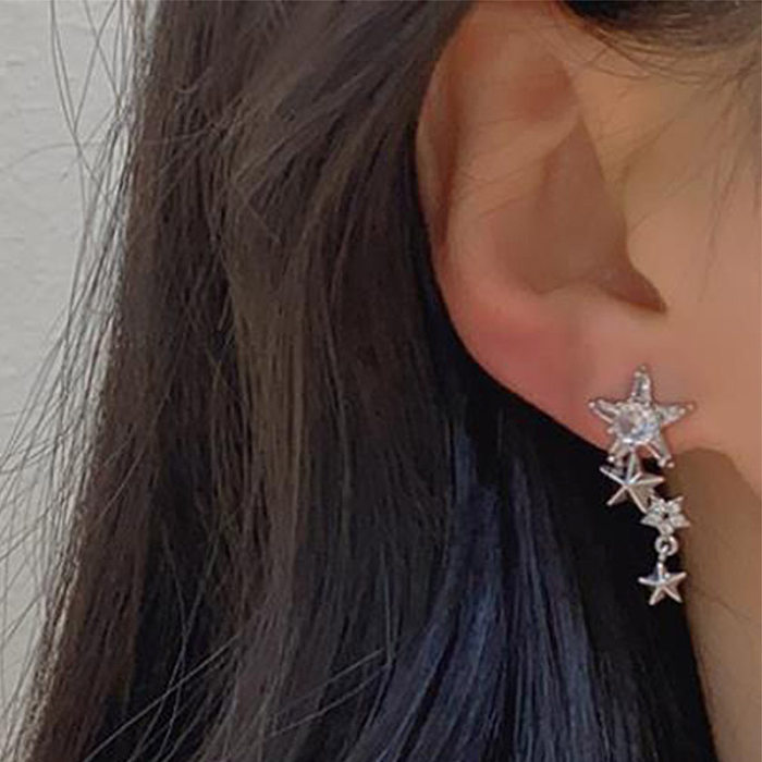 1 Pair Sweet Star Plating Inlay Copper Zircon Drop Earrings