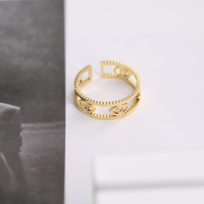 Großhandel Original Design Eye Titan Stahl vergoldet Strass Offener Ring