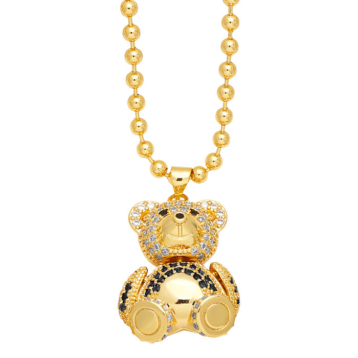 Cute Fashion Simple Style Little Bear Copper Plating Inlay Zircon 18K Gold Plated Necklace