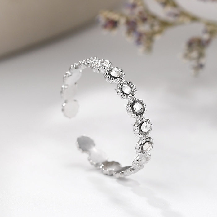 Anillo abierto de diamante artificial con incrustaciones de acero de titanio de color sólido a la moda 1 pieza