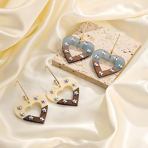 1 paire de boucles d'oreilles pendantes en plastique et cuivre plaqué or 18 carats, Style classique, Streetwear, en forme de cœur