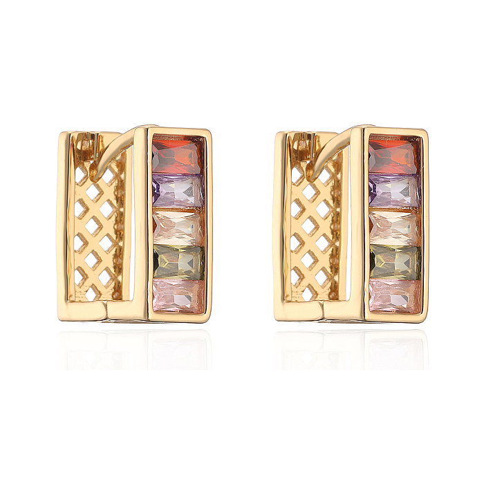 1 Pair Simple Style Commute Square Plating Inlay Copper Zircon 18K Gold Plated Earrings
