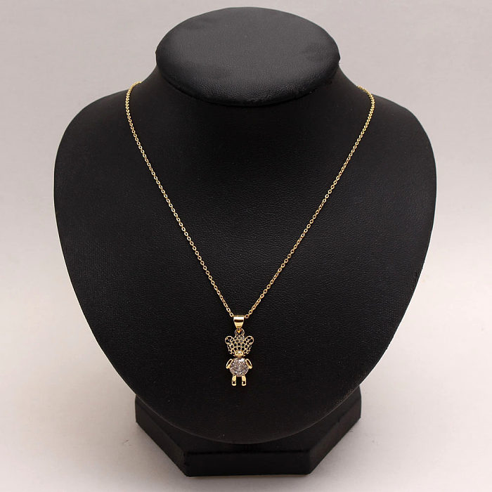 IG Style Cute Little Bear Copper Gold Plated Zircon Pendant Necklace In Bulk