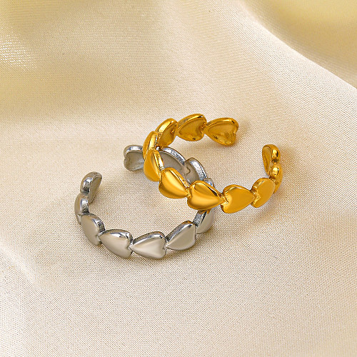 Lässiger, klassischer Stil, herzförmige offene Ringe aus Edelstahl mit 18-karätiger Vergoldung