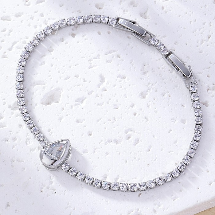 Simple Style Water Droplets Copper Plating Inlay Zircon Tennis Bracelet