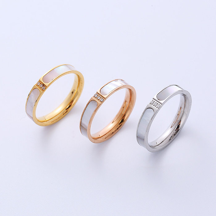 Simple Style Geometric Titanium Steel Rings Inlaid Zircon Stainless Steel Rings