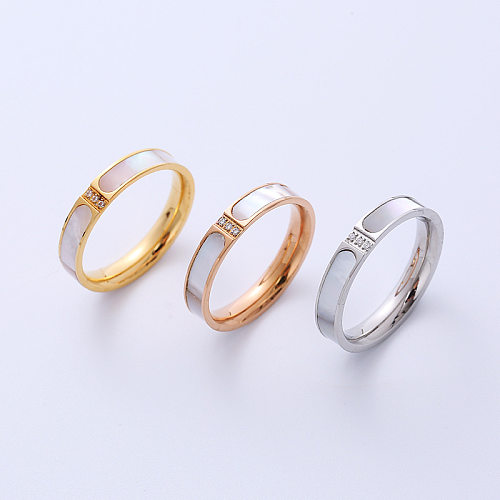 Anéis geométricos de aço titânio estilo simples incrustados de zircão anéis de aço inoxidável