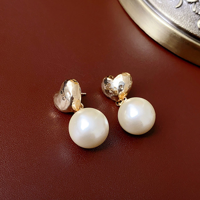 1 Pair Lady Heart Shape Flower Plating Inlay Copper Artificial Pearls Drop Earrings Ear Studs