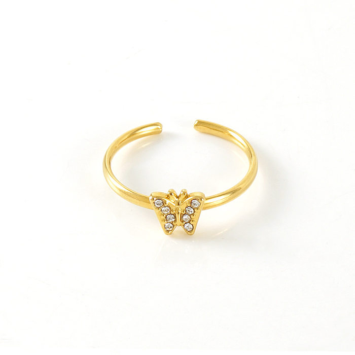 1 Piece Simple Style Heart Shape Stainless Steel Inlay Zircon Rings