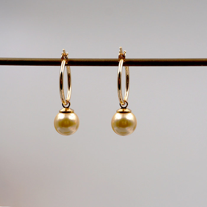 Elegante einfache Art-geometrische Imitationsperle-Titanstahl-Verkupferungs-Ohrring-Halskette
