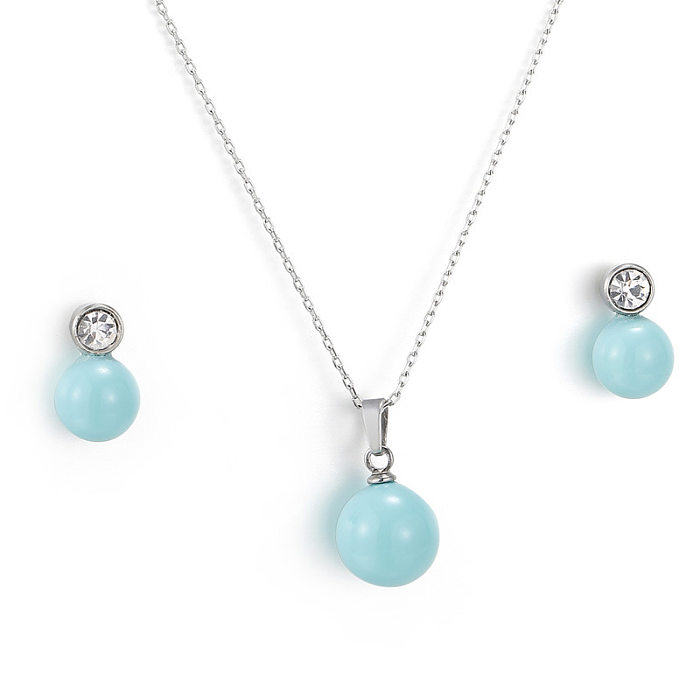 Fashion Shell Pearl Pendant Titanium Steel Necklace Earring Set Wholesale jewelry