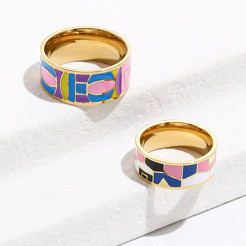 2 Pieces Fashion Colorful Stainless Steel Painted Enamel Plating Rings