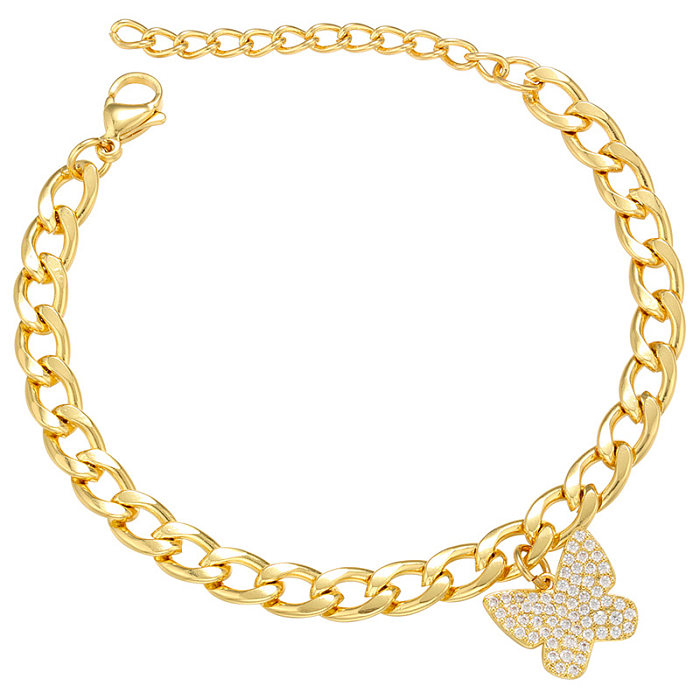 Boucle de perle à la mode, Micro-ensemble de Zircon, pendentif de serrure à clé papillon, Bracelet en cuivre