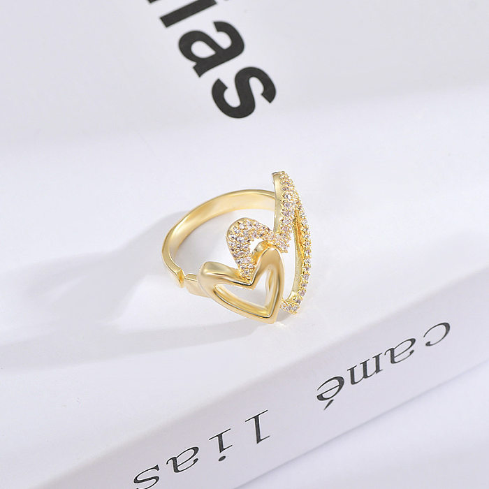 Sweet Heart Shape Copper Plating Zircon Open Ring