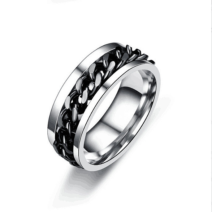 Anillo de acero de titanio giratorio al por mayor, anillo de patrón Retro europeo y americano masculino
