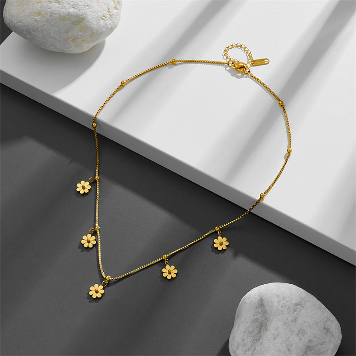 Elegant Solid Color Solid Color Daisy Stainless Steel Earrings Anklet Necklace