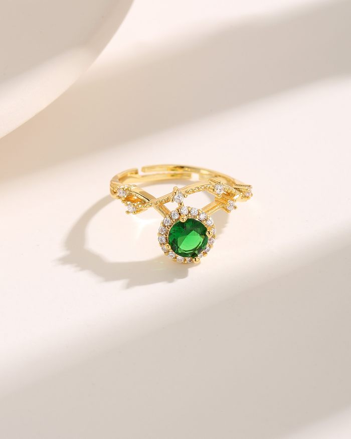 Luxuriöse, glänzende, runde, verkupferte, ausgehöhlte, mit Zirkon 18 Karat vergoldete offene Ringe im Vintage-Stil