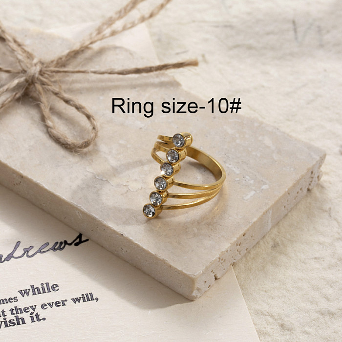 Anéis de strass banhados a ouro 18K de aço inoxidável de cor sólida estilo IG a granel