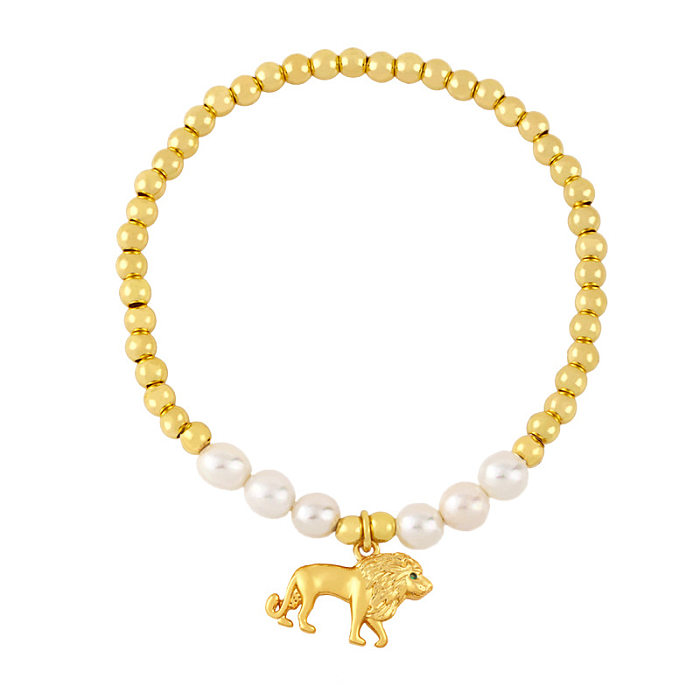 Wholesale Jewelry Golden Beaded Pearl Lion Pendant Copper Bracelet jewelry