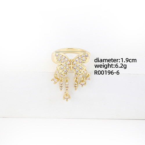 Casual Sweet Shiny Butterfly Copper Plating Inlay Zircon White Gold Plated Gold Plated Open Rings