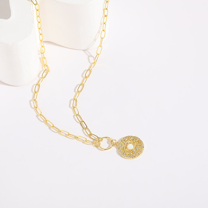 Elegant Devil'S Eye Copper Plating Inlay Zircon 14K Gold Plated Pendant Necklace