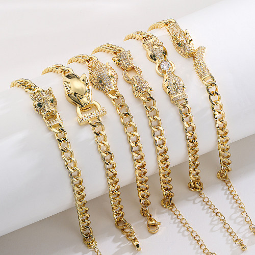 Moda animal leopardo cobre banhado a ouro zircão pulseiras 1 peça