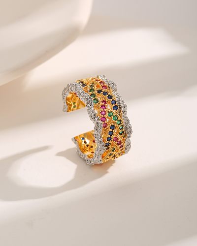 Luxuoso estilo francês comute twist cobre criss cross chapeamento inlay zircon 18k anéis abertos banhados a ouro
