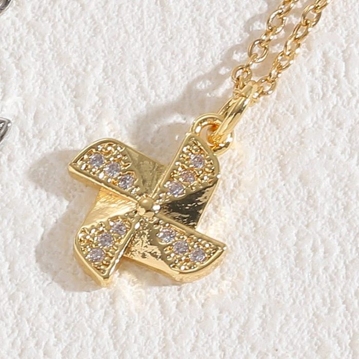 Elegant Simple Style Pentagram Heart Shape Windmill Copper Plating Inlay Zircon 14K Gold Plated Pendant Necklace