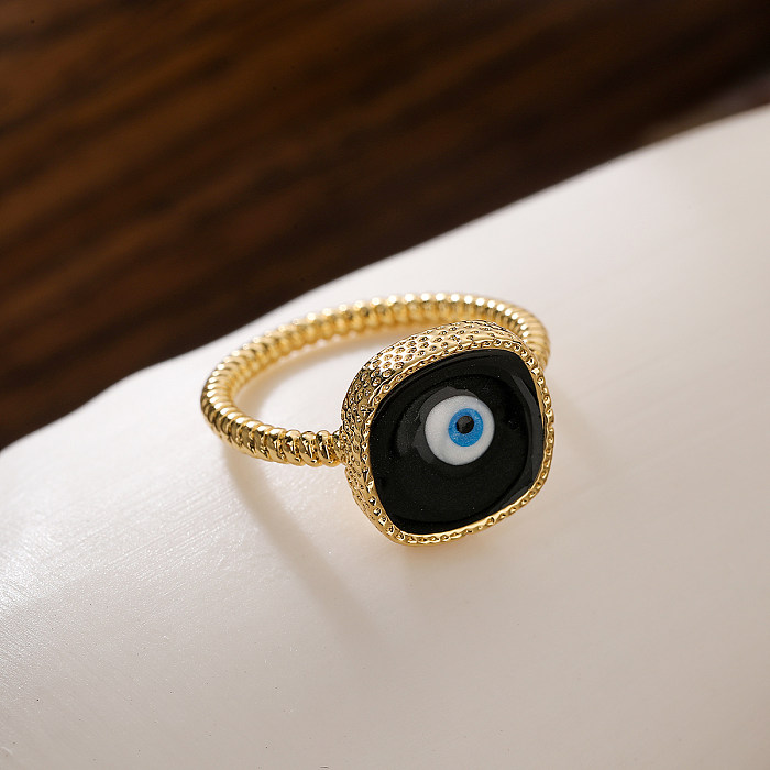 Elegant Basic Devil'S Eye Copper Enamel Plating 18K Gold Plated Open Rings