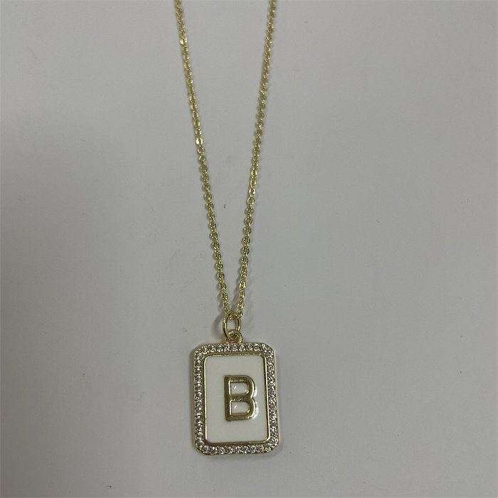 Simple Style Letter Rectangle Brass Plating Inlay Zircon 14K Gold Plated Pendant Necklace