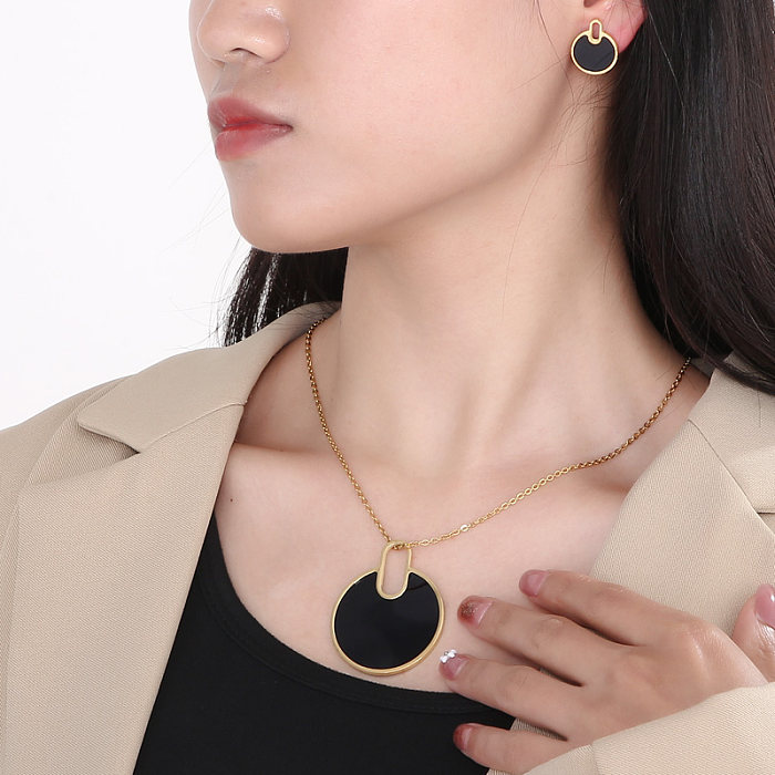 Collier de boucles d'oreilles pour femmes en acier titane rond à la mode