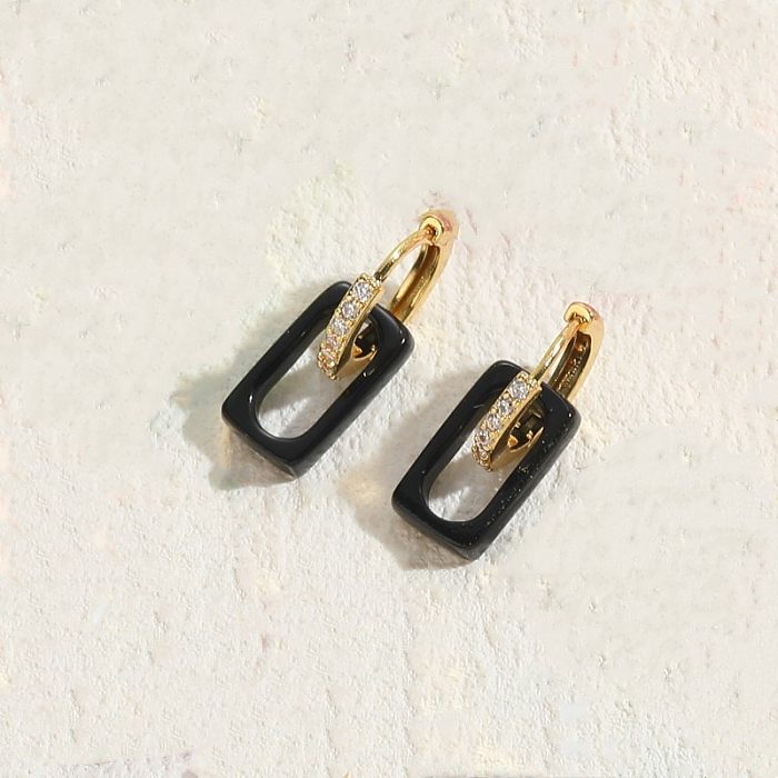 1 Pair Elegant Classic Style Square Enamel Plating Inlay Copper Zircon 14K Gold Plated Earrings