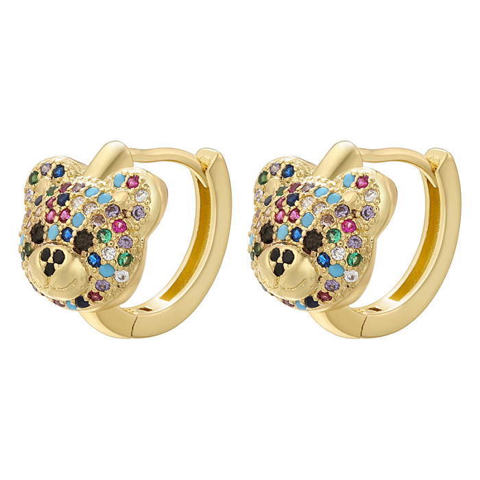 1 Paar elegante, glänzende Bären-Ohrringe mit Inlay aus Kupfer und Zirkon mit 18-Karat-Vergoldung