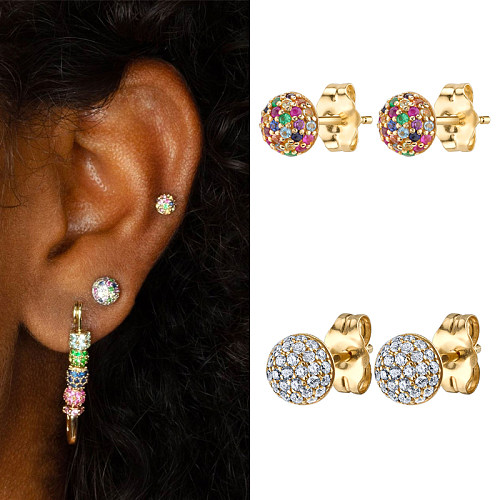 1 Pair Modern Style Shiny Ball Copper Plating Inlay Zircon Gold Plated Ear Studs