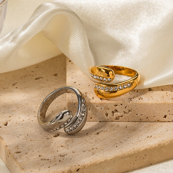 Comute anéis chapeados ouro 18K de aço inoxidável das gotas de água