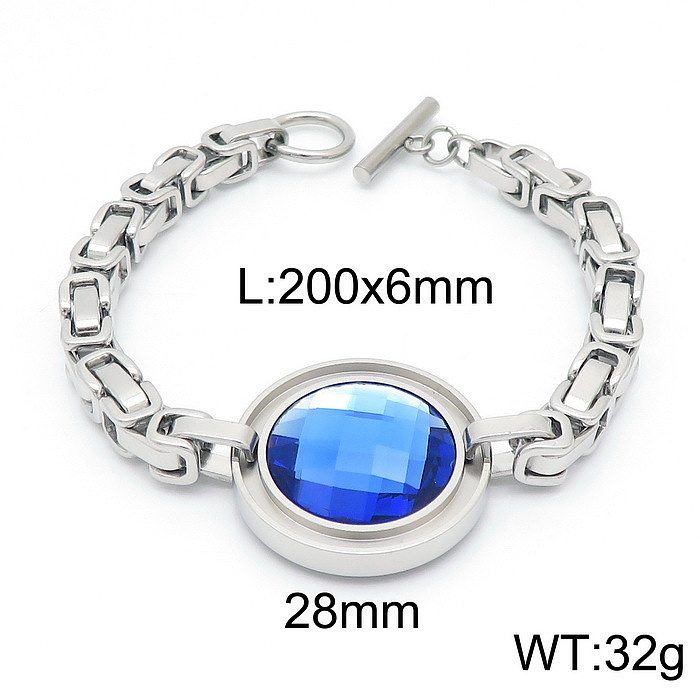 Conjunto de pulsera y collar para mujer, cadena de una sola pieza de acero inoxidable, piedra de cristal multicolor redonda, nueva moda