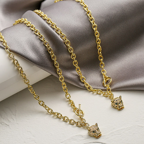 Hip-Hop Leopard Head Copper Plating Pendant Necklace