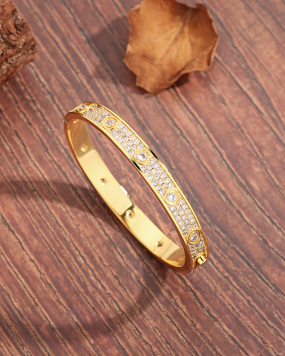 Casual Modern Style Round Copper Plating Inlay Zircon 18K Gold Plated Bangle
