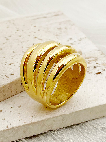 Hip-Hop-Ring im schlichten Stil mit einfarbigen Linien, Edelstahl, vergoldet, breiter Bandring in großen Mengen
