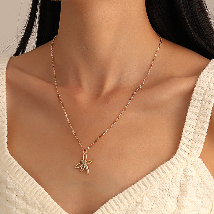 Fashion Dragonfly Copper Necklace Inlay Zircon Copper Necklaces