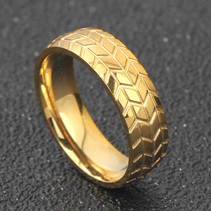 Simple Style 18K Gold Plated Tire Pattern Titanium Steel Ring
