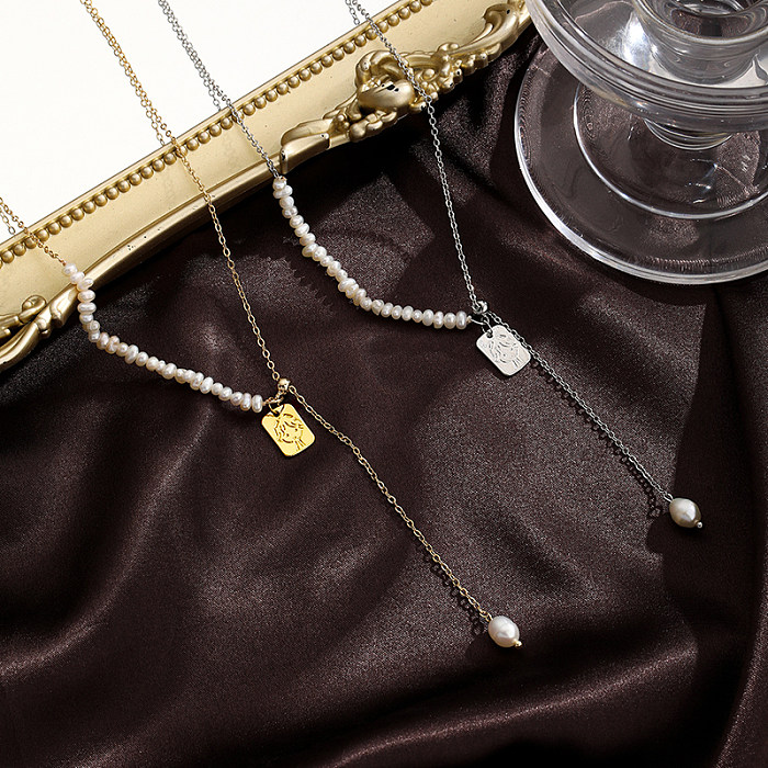 Collier plaqué argent plaqué or 14 carats, Style Vintage, Style Simple, couleur unie, incrustation de cuivre, perle d'eau douce