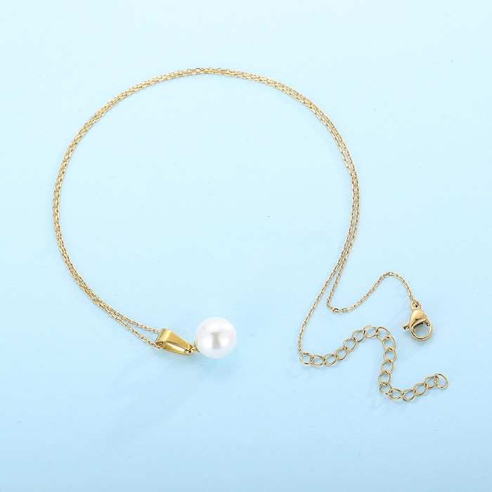 Boucles d'oreilles géométriques en titane et acier, incrustation de perles artificielles et de strass, collier pour femmes