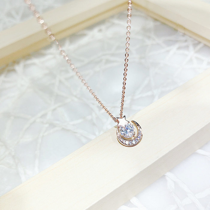 Simple Style Star Moon Copper Zircon Pendant Necklace In Bulk