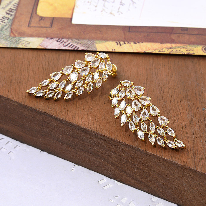 1 Pair Sweet Wings Plating Inlay Copper Zircon Ear Studs
