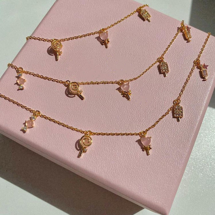 18K Fashion Color Zirconium Lollipop Copper Necklace Wholesale jewelry