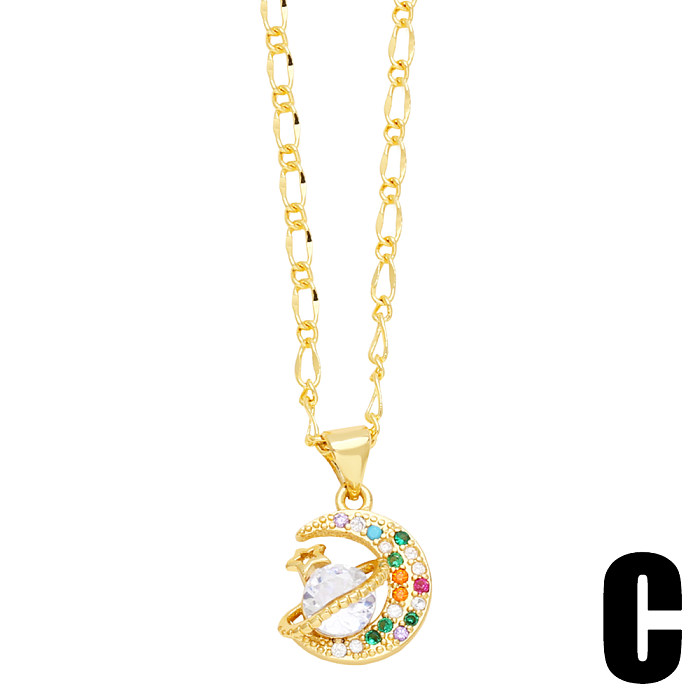 IG Style Streetwear شكل قلب زهرة النحاس تصفيح البطانة الزركون قلادة مطلية بالذهب عيار 18 قيراط