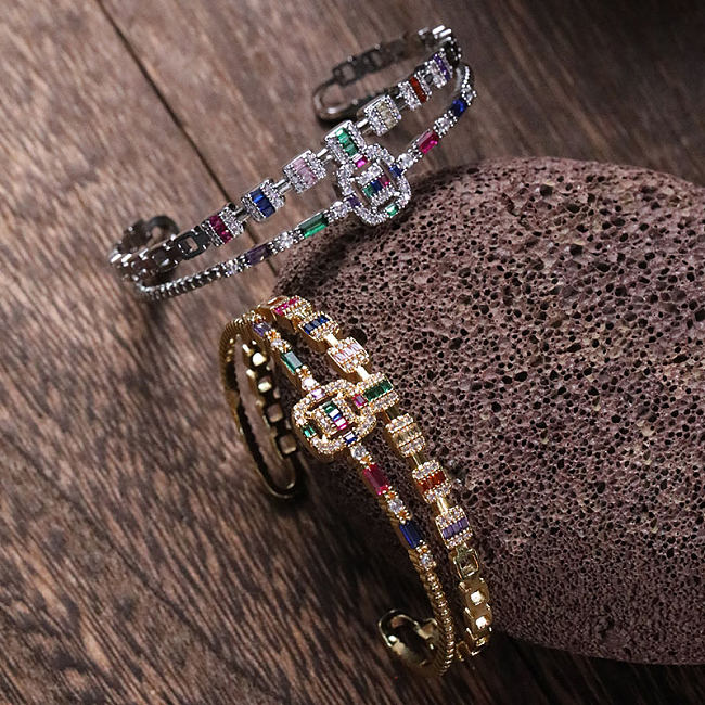 Bracelet en Zircon avec incrustation de cuivre géométrique pour dame élégante