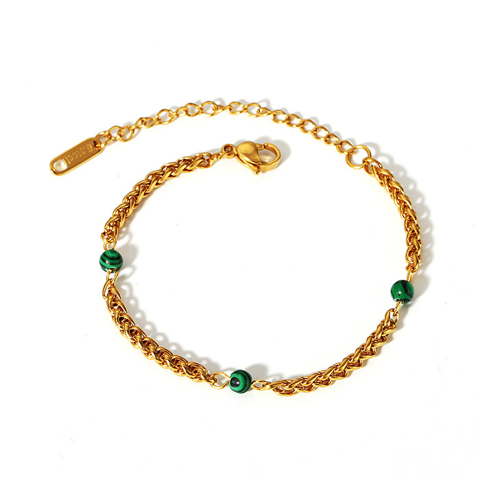 Nordic Style British Style Solid Color Stainless Steel Malachite 18K Gold Plated Bracelets Necklace